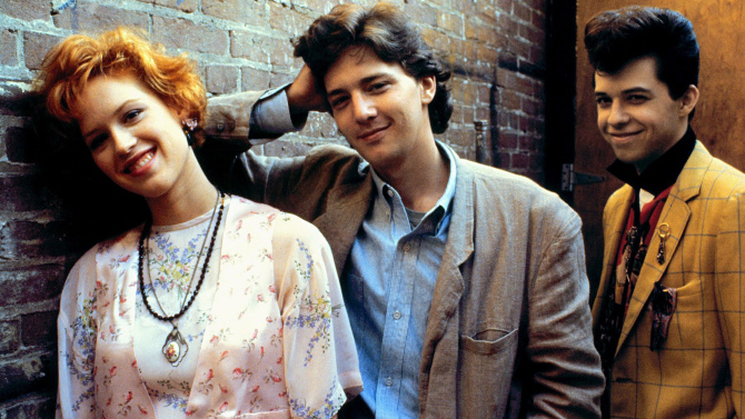 Andie (Molly Ringwald), Blane (Andrew McCarthy) and Duckie (Jon Cryer) in Pretty in Pink.